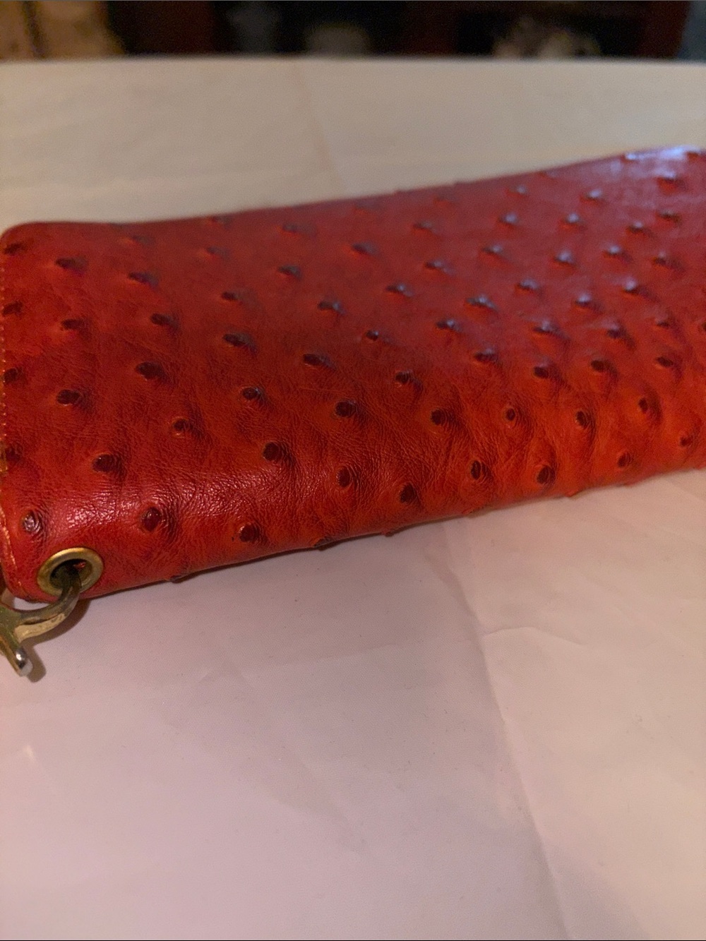 Orange Textured Wristlet Clutch with Detachable Strap - Picture 7 of 7